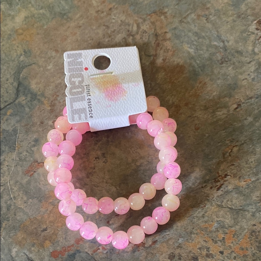 Nicole Purest Essence Stretchy Pink Beaded Bracelet Set NWT